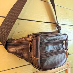 Chic Brown Crossbody Bag with Gold Accents